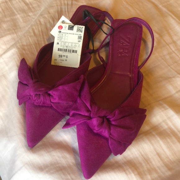 Zara Purple Mules with Bow Detail - Picture 1 of 5
